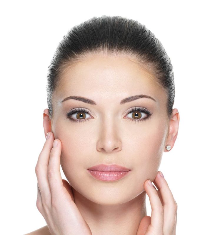 Adult woman with beautiful face - isolated on white. Skin care concept.